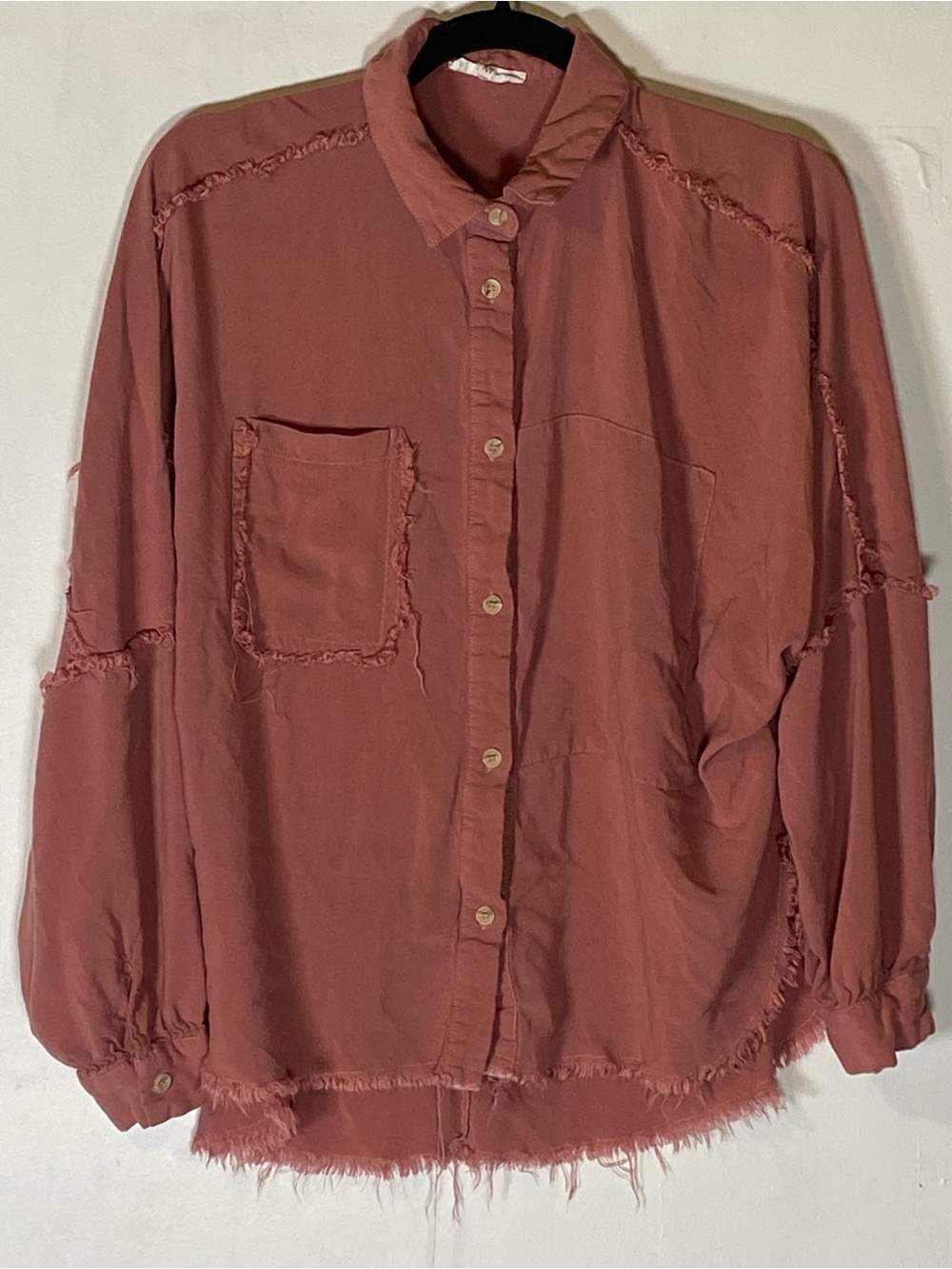 Aemi + Co Oversized Raw Hem Button Up Shirt Dusty Rose Soft Grunge Boho M